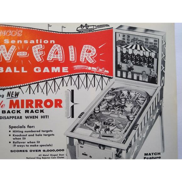Fun Fair Pinball Flyer Genco Carnival Games Amusement Park Original NOS 1958 - Picture 3 of 5